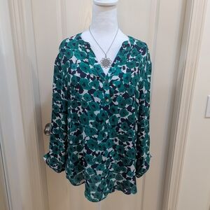Adrianna Papell Teal Floral Blouse